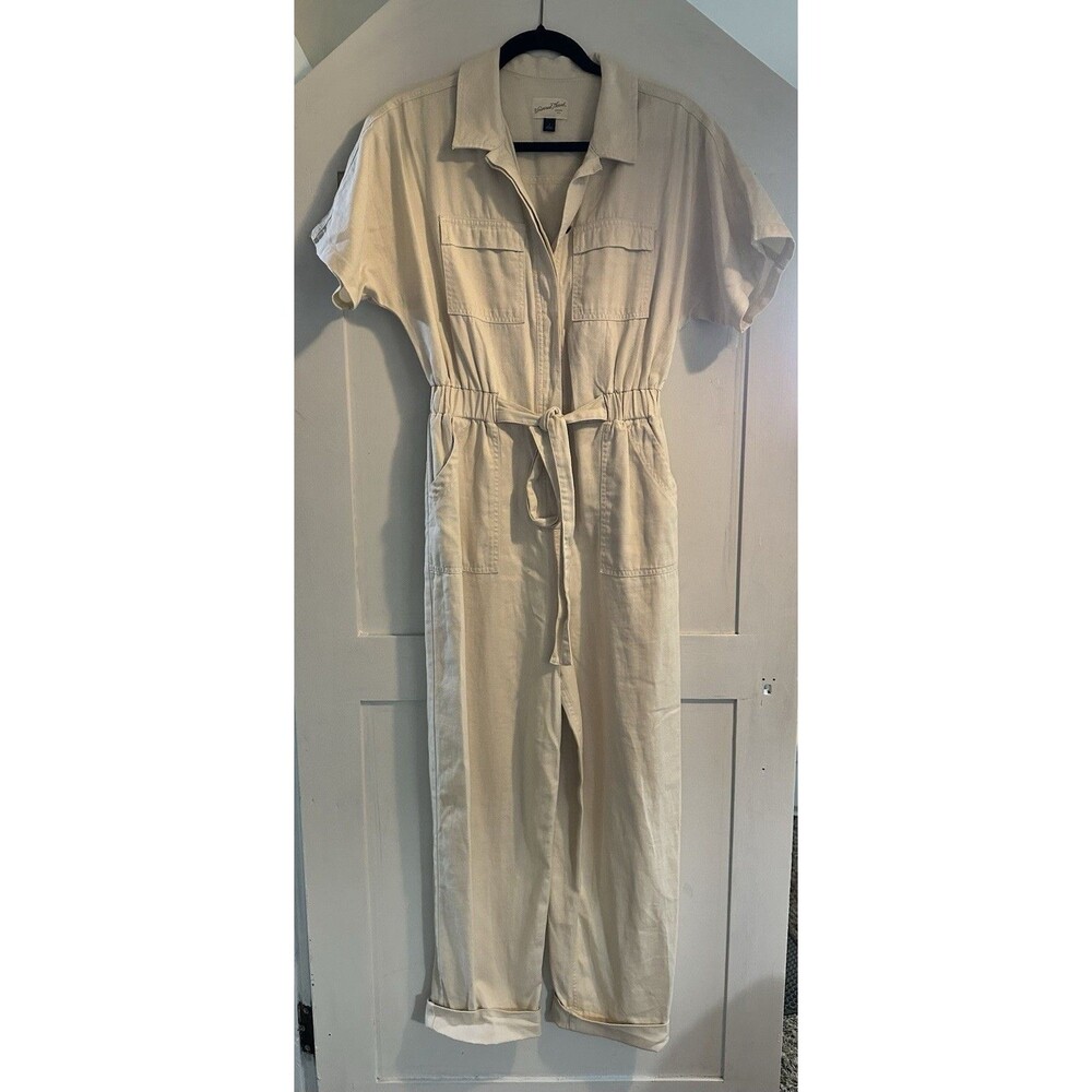 Universal Threads Short Sleeve Ivory Jumpsuit Boiler-suit Elastic Waist Size 2